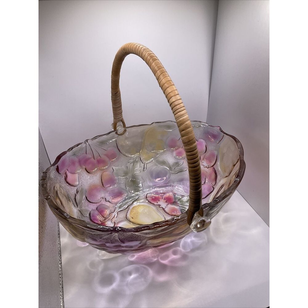 Vintage Mikasa Colorful Oval Embossed Fruit Basket Bowl with Bamboo Handle‎ - Picture 4 of 6